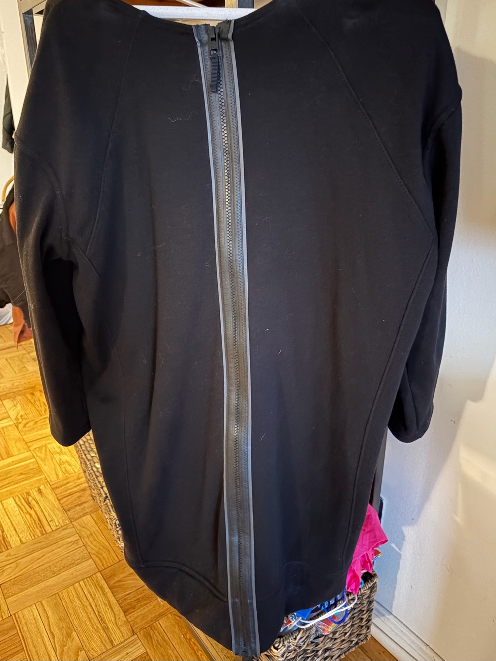 Athleta long line sweat Jacket with leather trim - terry lined